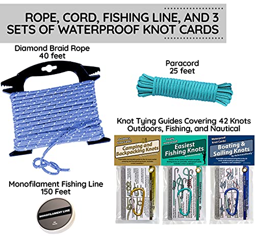 ReferenceReady Deluxe Knot Tying Kit with Rope, Cord, Fishing Line, and 3 Knot Tying Guides (Outdoors, Fishing, Boating) for Preppers and Survivalists