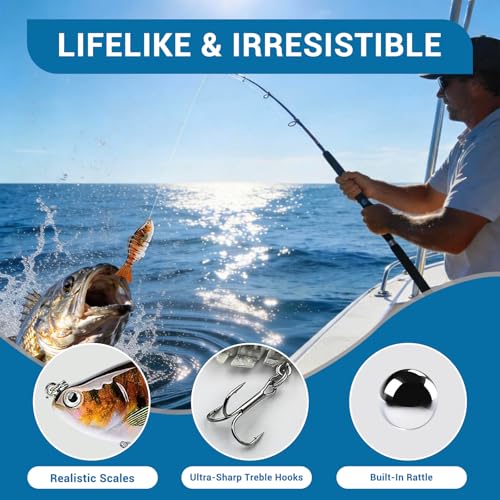 Keenjorika Fishing Lures Multi Jointed Fish Fishing Kits, Slow-Sinking Lifelike Segmented Swimbait Crankbaits, Realistic Swimming Action for Bass, Trout, Pike & Walleye, Freshwater and Saltwater - color: 3 Pack-Style 9