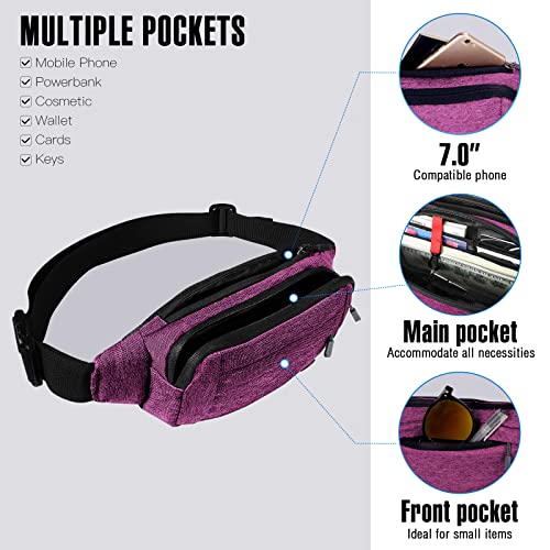 WATERFLY Fanny Pack Waist Bag: Small Hip Pouch Bum Bag Fannie Pack Phanny Fannypack Waistpack Bumbag Beltbag Sport Slim Fashionable for Jogging Hiking Hiker Woman Man - color: Purple