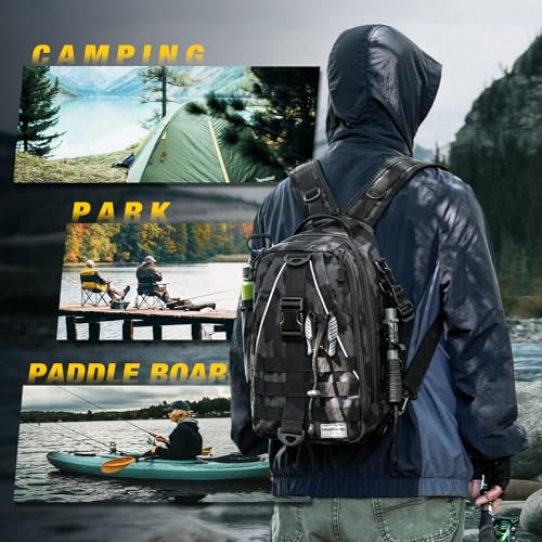 Ghosthorn Fishing Backpack Waterproof Tackle Bag Sling Bag Gift - color: Black Camouflage Set, size: Standard