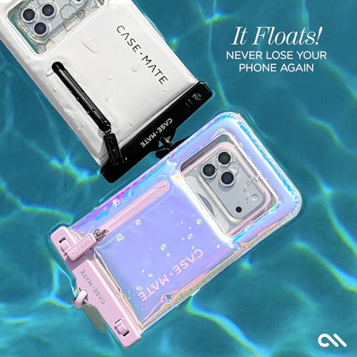 Case-Mate Soap Bubble IP68 Waterproof Large Phone Pouch - Iridescent | Zip Pocket for 3 Cards & Cash - Floating Phone Case w/Crossbody Lanyard -Fits All Phones -Beach Cruise Ship Travel Essentials - color: Iridescent w/ Zip Pocket