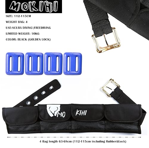 Pro Scuba Diving Weight Belt with 4 Pockets, Quick Release Buckle, Adjustable Waist 115cm, Lead Protection, Heavy-Duty for Scuba, Freediving, Spearfishing