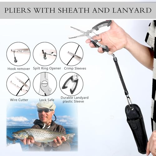 Sosation 134 Pcs Fishing Tool Fishing Tackle Box Kit and Equipment for Adults Beginner Gift, Hook Remover, Pliers Kit, Backpack Tackle Container Lures, Lip Gripper, Weigh Scale - color: Python Pattern