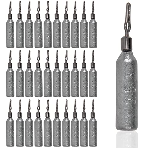 Fishing Drop Shot Weights Saltwater Fishing Sinkers Dropshot Fishing Sinker Skinny Pencil Shaped with Barrel Swivels Snagless Sinker Rig Fishing Weights for Freshwater Bass Fishing Lures - style: 1/8oz - 30pcs