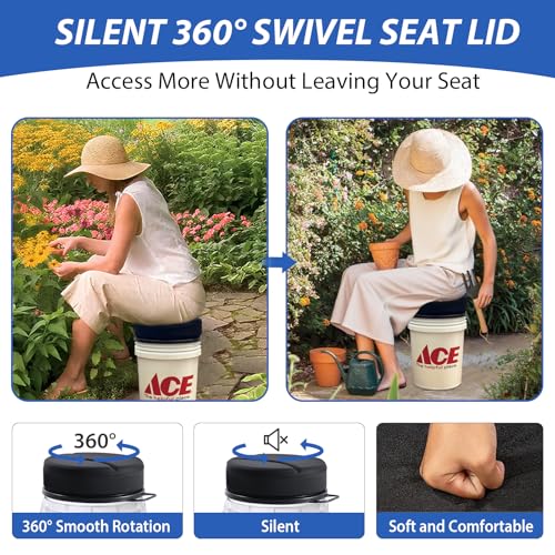 5 Gallon Bucket Seat with 3" Thick Seat Foam Cushion, 360°Swivel Bucket Lid Seat, Waterproof & Silent Bucket Seats for Dove Duck Hunting, Ice Fishing, Baseball, Camping - color: Black