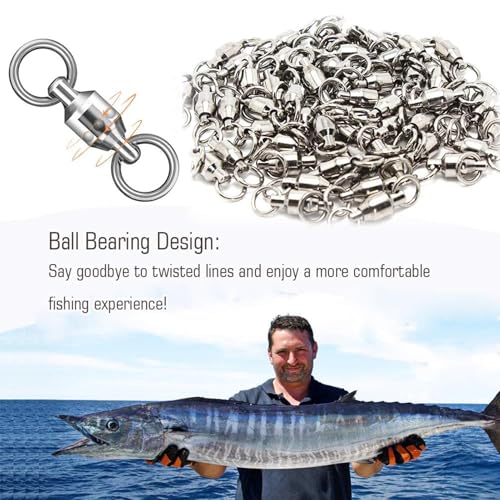 AMYSPORTS Ball Bearing Swivels Connector High Strength Stainless Steel Solid Welded Rings Barrel Swivels Saltwater Freshwater Fishing - size: Size2 (56lb) 50 pcs