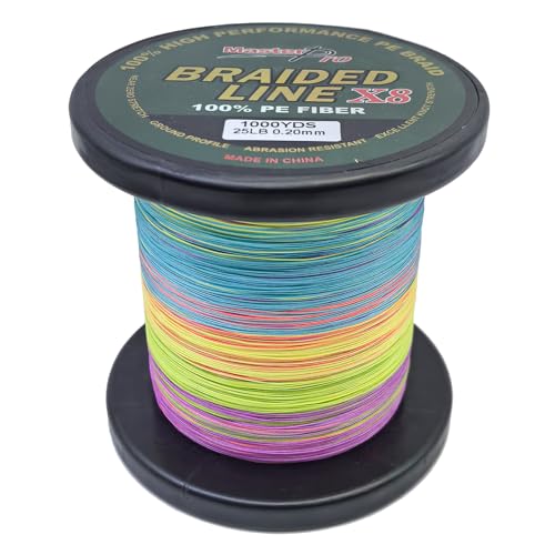 MASTERPRO 100% PE Fiber Fishing Leader Line, 300YDS, Colored, Thin Diameter Superline 25lb 30lb 40lb 50lb 80lb 100lb Near Zero Stretch 8 Strand Braided Strong String - color: 0.2mm - 1000YDS, size: 25LB