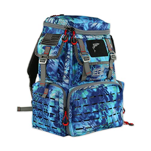Ego Kryptek Tactical Tackle Box Backpack, Durable Fishing Tool Bag, 1000D Nylon Fabric with PVC Back, Water-Resistant, Multiple Storage Pockets, Laser-Cut Molle Loops, Includes 4 Tackle Trays - color: Pontus, size: Backpack - Regular