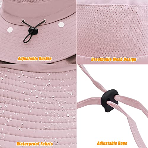Fishing Hat for Men & Women, Outdoor UV Sun Protection Wide Brim Hat with Face Cover & Neck Flap - color: Pink