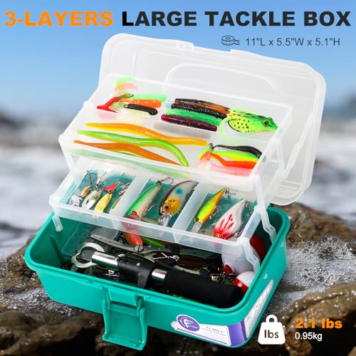 TCMBY 3 Layers Tackle Box with Tackle Included, 321Pcs Fishing Lures Kit Contains Pliers, Crankbait, Hooks, Weights & Accessories, Fishing Gear Bait Lure Gifts for Men Bass Freshwater (Green) - color: Green