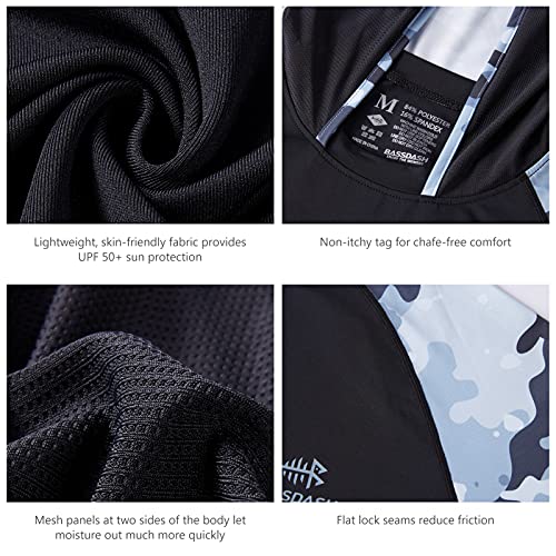 BASSDASH Men’s UPF 50 Performance Fishing Shirt Cooling Hoodie Camo Long Sleeve FS17M - color: Black / Blue Camo, size: Medium