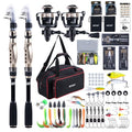 GOTURE Telescopic Fishing Rod and Reel Combos, Carbon Fiber Travel Fishing Pole, 9+1 BB Spinning Reel, Saltwater Freshwater Fishing Gear Kit with Braided Line, Lures, Carrier Bag for Bass Trout - color: 2 Rod & 2 Reel Spinning Fishing Combo - Oxford Soft