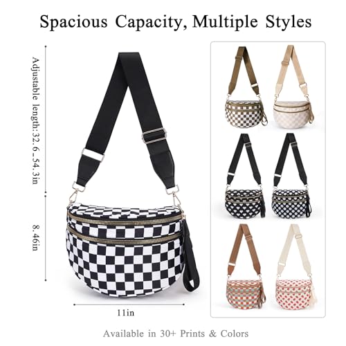 Crossbody Bags for Women, Spacious Nylon Belt Purse Fanny Packs, Crescent Oversized Checkered Bum Bag (Checkered - Rose Red) - color: Checkered - Rose Red