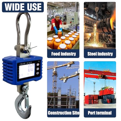 Digital Crane Scale,4410lb/2T Heavy Duty Digital Hanging Scale,Crane Scale Industrial with Remote Control and LCD Screen,High Precision Electronic Weighing Crane Scale for Market,Factory,Construction - size: 2T