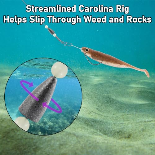 Dr.Fish 15 Pack Carolina Ready Rigs 10'' for Bass Fishing, Freshwater Fishing Wire Leader Line Pre-Rigged Bullet Sinker Swivels - color: Lead Weights, size: 1/4oz-15 Pack