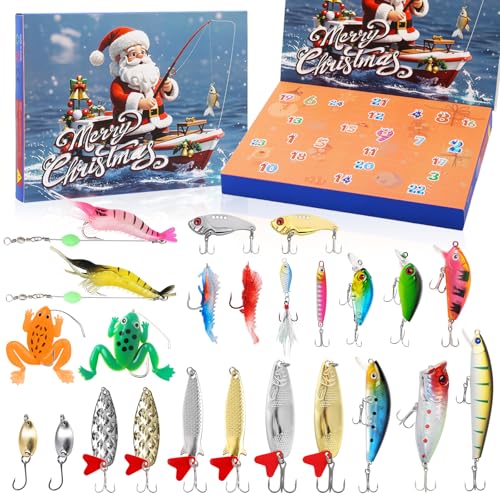 Fishing Lures Kit, 24Pcs Assorted Fishing Baits with Crankbaits, Spoon Lures, Hooks, Weights & Accessories, Fish Tackle Gift Set for Men, Bass Freshwater - size: A