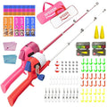 Kids Fishing Pole, Telescopic Fishing Rod, Toddler Collapsible Fishing Rod and Reel Combo with Tackle Box, Fishing Line, Bobber, and Soft Lures for Boy, Girl, Youth, Beginner, Over 4 Years Old - color: red+pink