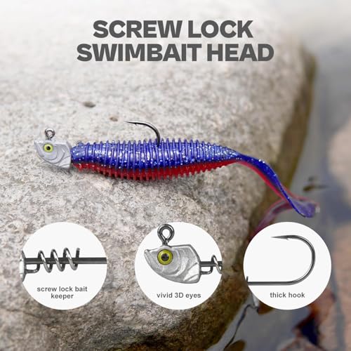 15-Pack Screw Lock Swimbait Jig Heads – 3D Chartreuse Eyes 1/8 3/16 1/4 3/8 1/2 oz, 3/0 & 4/0 Fishing Hooks - color: White, size: 3/16oz - 15Pack