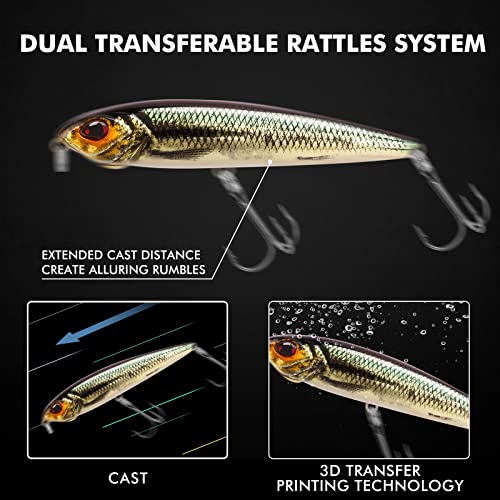 TRUSCEND Popobait Easy Catch Fishing Lures with BKK Hooks, Instant Startup, Longer Cast, Balanced Spray/Sound/Swim, Plopper Topwater Lures for Bass, Trout, Pike, Walleye, Freshwater Saltwater Fishing - color: E4-4.5",0.8oz