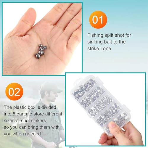 Removable Split Shot Fishing Weights & Sinkers 0.5g-2g Assorted Kit with Storage Box – Lead Sinkers for Drop Shot, Bass, Trout, Crappie, Freshwater & Saltwater Fishing