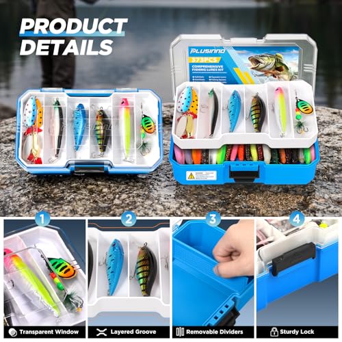 PLUSINNO Fishing Gear - Telescopic Fishing Rod and Reel Combo with Tackle Box, Collapsible Rod and Lures Box, Travel Fish Pole Starter Kit, Fishing Accessories Tackle Lure Kit Gifts for Men Bass Trout - color: Rod combo with 373pcs box, size: 1.8m 5.91ft