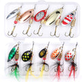 EXAURAFELIS 10/30pcs Fishing Lure Spinnerbait with Feathered Treble Hooks Rooster Tail Fishing Lures Spoon Lures for Bass Salmon Trout Spinner Baits with Tackle Box - color: 10pcs Spinnerbaits