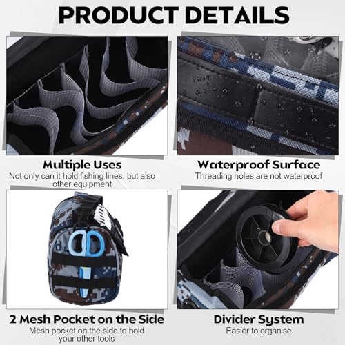 2 Pcs Fishing Line Management Bag Waterproof Nylon Fishing Line Storage Bag Transparent Window Removable Divider Leader Lines Spool Organization, Camouflage Blue - color: Camouflage Blue