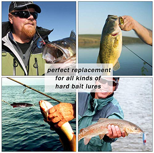 Fishing Treble Hooks Kit for Saltwater Freshwater, High Carbon Steel Barbed Treble Hooks Strong Sharp Round Bend Triple Fishing Hooks for Catfish Bass Trout Hard Baits Lures
