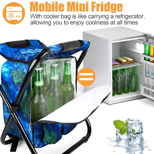 Kikerike Backpack Stool Cooler Chair Heavy Duty 300 LBS Max Load Portable Lightweight Stool Backpack Folding Fishing Cooler Seat for Camping Hunting Fishing - Ocean - color: Ocean