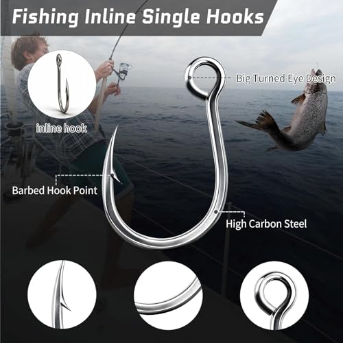 FishTrip Fishing Inline Single Hooks - in Line Hooks for Treble Hook Replacement for Lures Plugs Saltwater Freshwater Size 6 4 2 1 1/0 2/0 3/0 - color: Standard Silver 1, size: 1#_25pcs