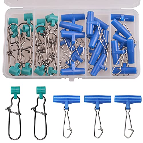 Fishing Line Sinker Slides- 30pcs Stainless Steel Braid Line Sinker Slider with Duo-Lock Snap High-Strength Line Weight Connectors for Saltwater Surf Fishing Rigs Catfishing - style: 2 Colors Mixed-30pcs