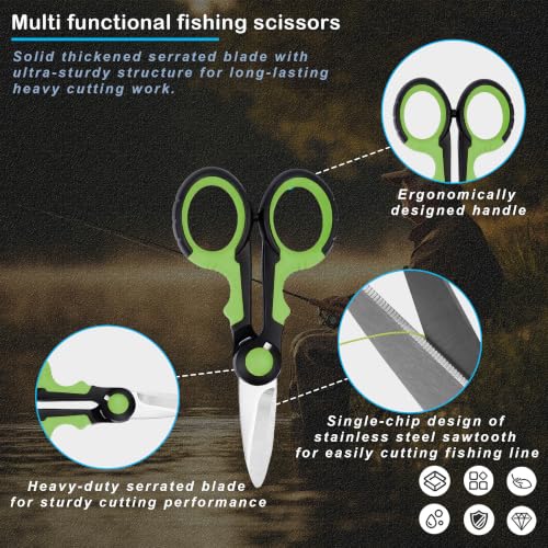 Selake 7 PCS Complete Fishing Tools Set, Fish Lip Gripper with Scale, Fishing Pliers, Hook Remover, Line Cutter & Scissors, Corrosion Resistant for Saltwater Freshwater Kayak Ice Fishing - color: Green