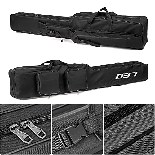 LEOFISHING Fishing Tackle Storage Bag - 130cm/4.27ft Portable Rod & Reel Organizer - Two Layer Durable Oxford Large Capacity Travel Fishing Cover Bag - 5 Colors - color: Dark Black