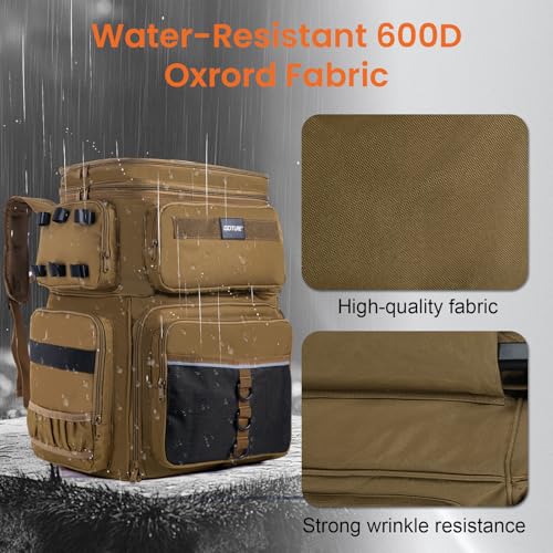 Goture 66L Rolling Tackle Box with Cooler, Khaki Large Fishing Bag with Wheels for 5 3700 Trays(Trays Not Included), Saltwater Resistant Tackle Backpack with Rod Holders - color: Khaki, size: No Trays