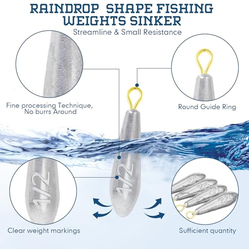Landhoow Drop Shot Fishing Sinker Weights Kit Freshwater Catfishing Fishing Sinker Bass Casting Removable Line Saltwater Streamlined Snap Weight for Trolling Surf Tackle - size: 1/2 oz