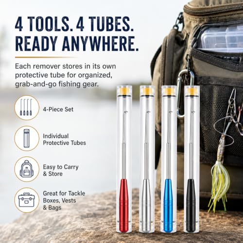 4PCS Fish Hook Remover Tool – Stainless Steel Fishing Hook Remover, Quick Removal Extractor with Storage Tube, Essential Fishing Gear and Equipment for Anglers