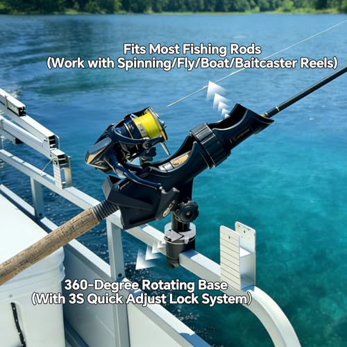 HITORHIKE Fishing Rod Holder Universal Fit Kit Allows for 360-degree Adjustment Kayak Fishing Boat Powerlock Rod Holder - style: Fishing Rod Holder X2+round&square Rail Mount X2