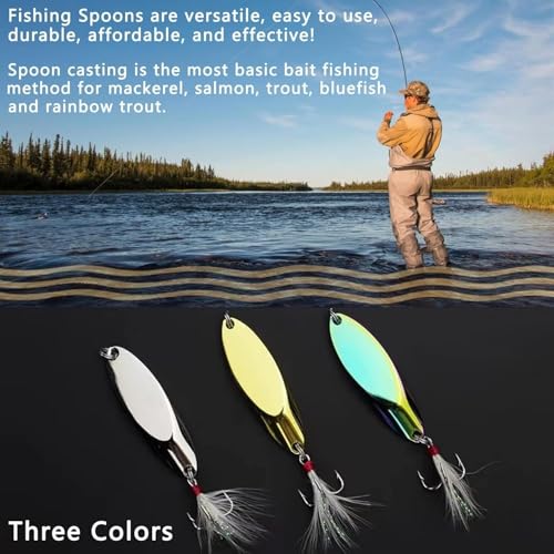 Fishing Spoons Fishing Lures Casting Spoon Metal Jig Lure Trout Lures for Freshwater/Saltwater, Reflective Spoons Bait with Treble Hooks Fishing Tackle 5 Pcs - color: Sliver (5pcs), size: 11/16oz