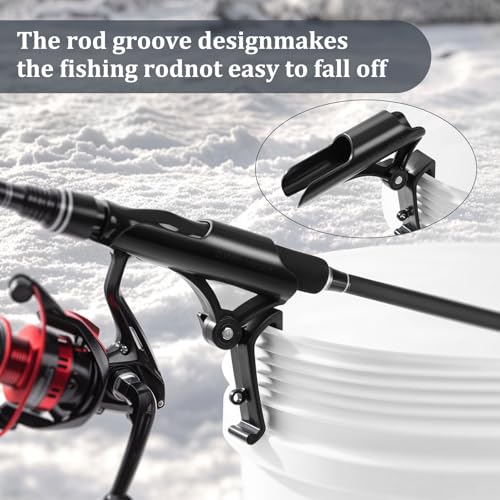 Huntury Adjustable Bucket Rod Holder for Ice Fishing, Clip On Mount, Foldable, Adjustable Angle, Ice Fishing Accessories, Ice Fishing Gear - style: Single - Adjustment