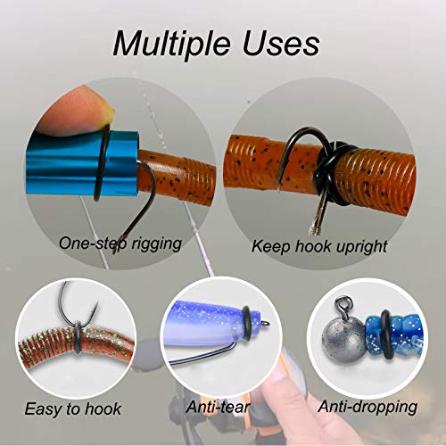 Wacky Rigging Tool, Fishing Bait Rigs, Wacky Rig Ring Tool with 70PCS Worm O-Rings, Wacky Worm Kit for Senko Neko Finesse Stick Soft Baits - color: Blue + a fishing lanyard