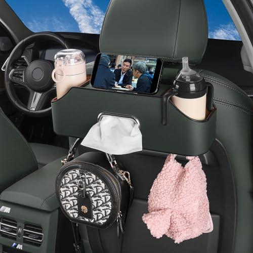 Car Seat Back Organizer - Stylish & Functional Storage for Family Adventures - Cup Holders, Tissue Box & Hooks - Perfect for Kids, Road Trips & Travel (Emeralds) - color: Emeralds