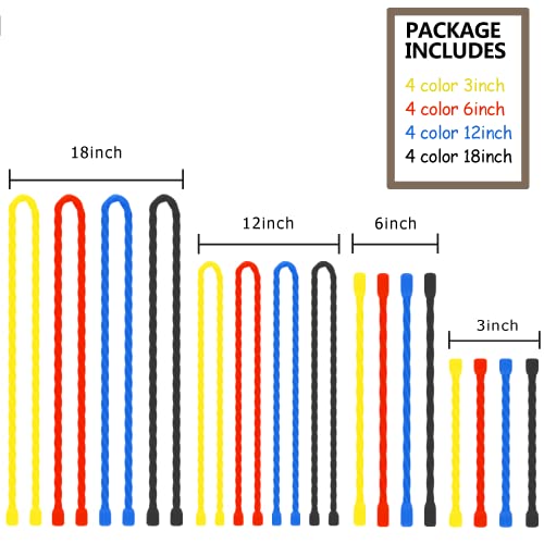 16Pcs 3 6 12 18inchs Silicone Cable Ties Reusable Steel-Core Silicone Twist Cable Tie Straps for Bundling and Organizing, All Purpose Bendable Holder Strap for Indoor and Out, 4 Colors - color: 3+6+12+18-inch(16pcs)