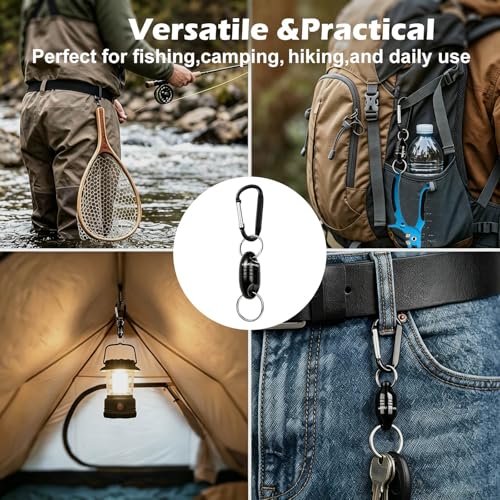 Magnetic Net Release for Fly Fishing, Aluminum Magnetic Quick Release Keychain, Fly Fishing Net Magnet Holder Retractor with Carabiner - color: black