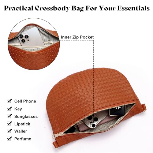 Woven Crossbody Bags for Women Leather Belt Bum Sling Purse Fanny Waist Pack Chest Shoulder Bag for Women-Brown - color: Brown