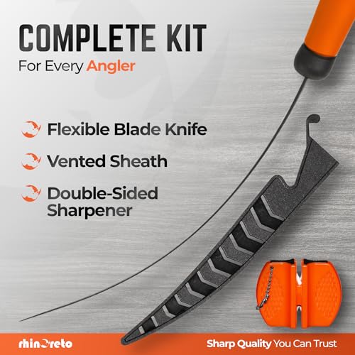 Rhinoreto Fillet Knife for Fish - Razor Sharp G4116 German Stainless Steel Blade, 6.5 Inch Professional Filleting & Boning Knife with Non-Slip Handle, Protective Sheath & Sharpener - color: Orange, size: 6.5"