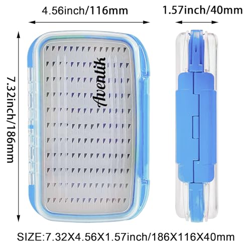 Aventik Waterproof Clear Fly Box Double Sides Floating Lightweight Fly Fishing Case Large Capacity Grip Foam Nymph Wet Dry Flies Lure Box(H18 Blue, SIZE C:7.32X4.56X1.57inch) - color: Blue, size: SIZE C:7.32X4.56X1.57inch