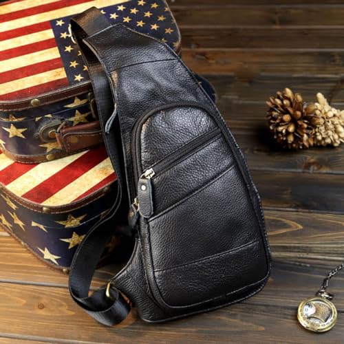Vintage Leather Sling Bag Backpack for Men Crossbody Shoulder Chest DayPack Backpacks - color: #03black