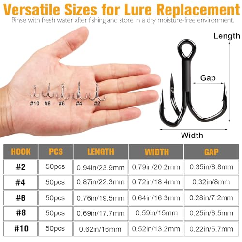 Dovesun Fishing Treble Hooks, Triple Hooks 3X Strong Professional V, 50PCS High Carbon Steel Replacement Fishing Hooks for Saltwater and Freshwater, Sizes #10#8#6#4#2 - color: Black Nickel, size: #8 * 50PCS