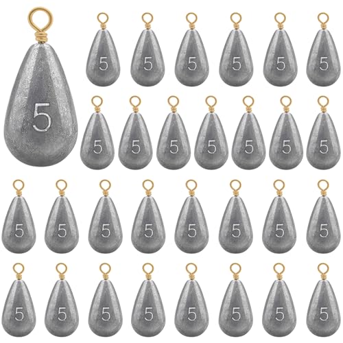 30pcs Bass Casting Drop Shot Sinker Weights Lead Bell Fishing Weights Sinkers with Brass Swivel for Catfish Saltwater Freshwater - size: 3/16oz-30pcs