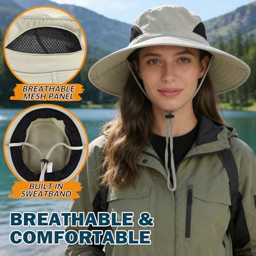 Wide Brim Sun Bucket Hat, Waterproof Boonie Hat for Men & Women | UPF 50+ UV Protection, Adjustable Fit, Chin Strap & Sweatband, Foldable Durable for Fishing Hiking Garden Beach - color: 01 Beige